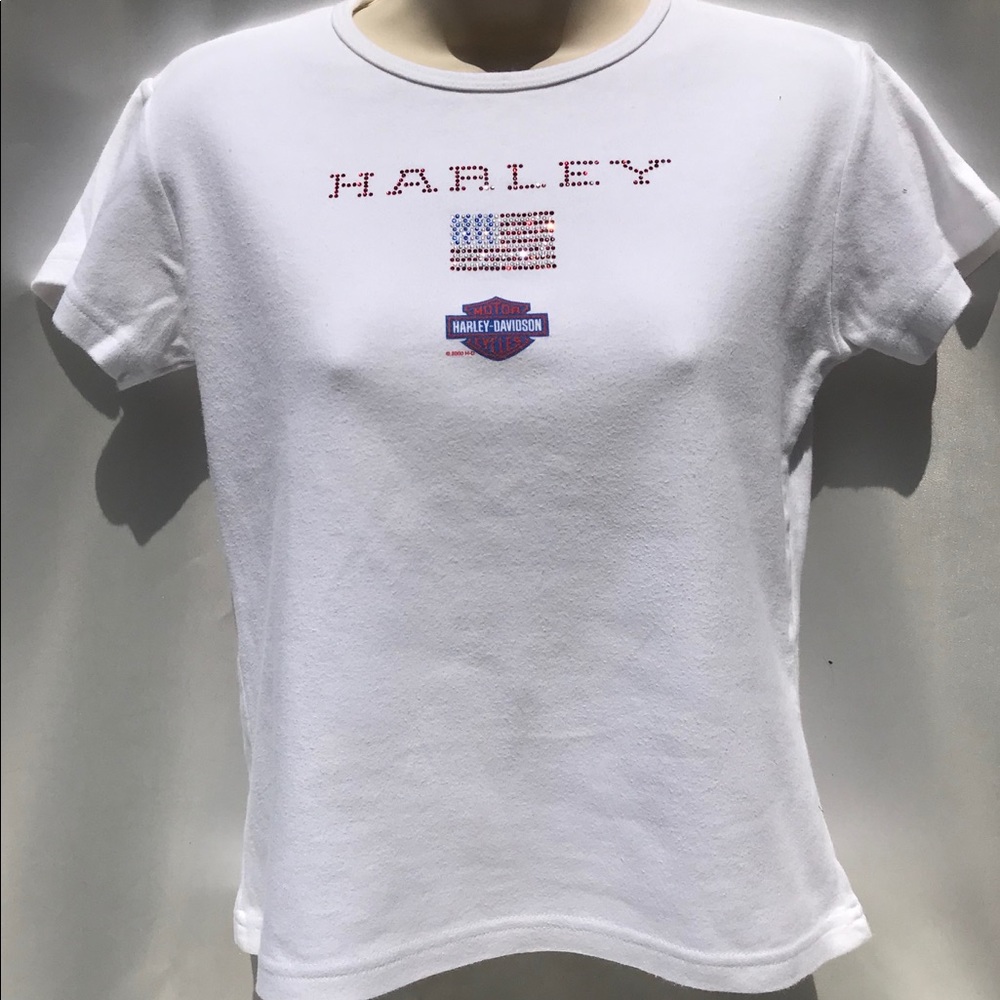 Harley Davidson Bling White Tee Shirt Girls Sz L